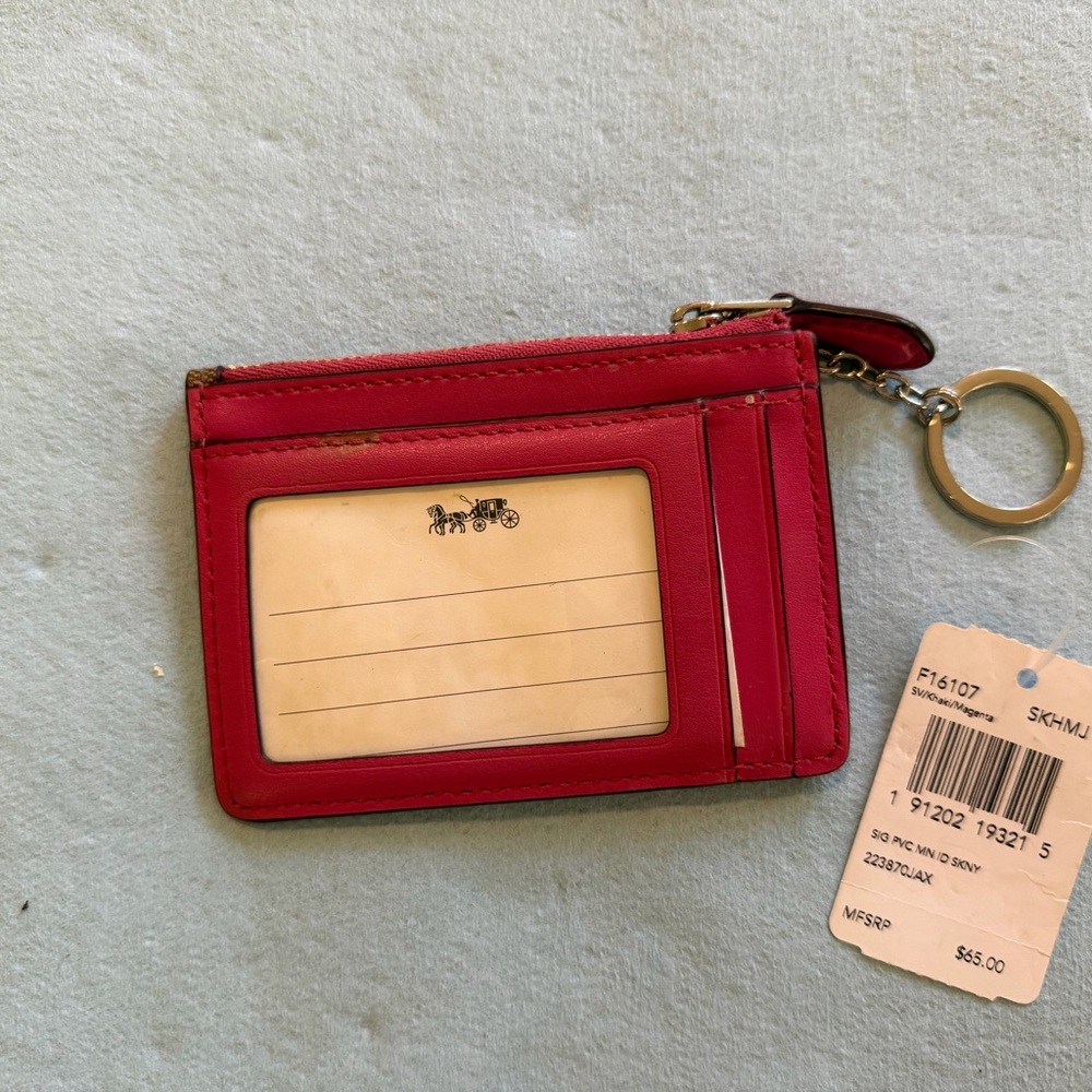 Coach Signature Mini Skinny Leather Card & Key Holder with ID Window